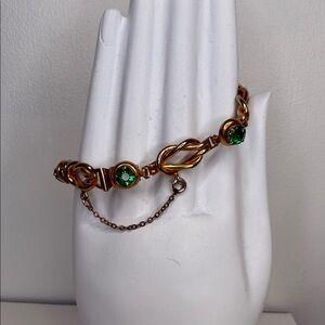 Vintage Barclay Emerald Green Rhinestone Gold Link Bracelet
